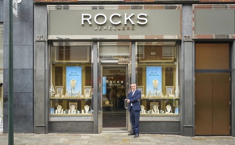Robert Rock stands in front of Rocks Jewellers shop on Grafton Street, Dublin