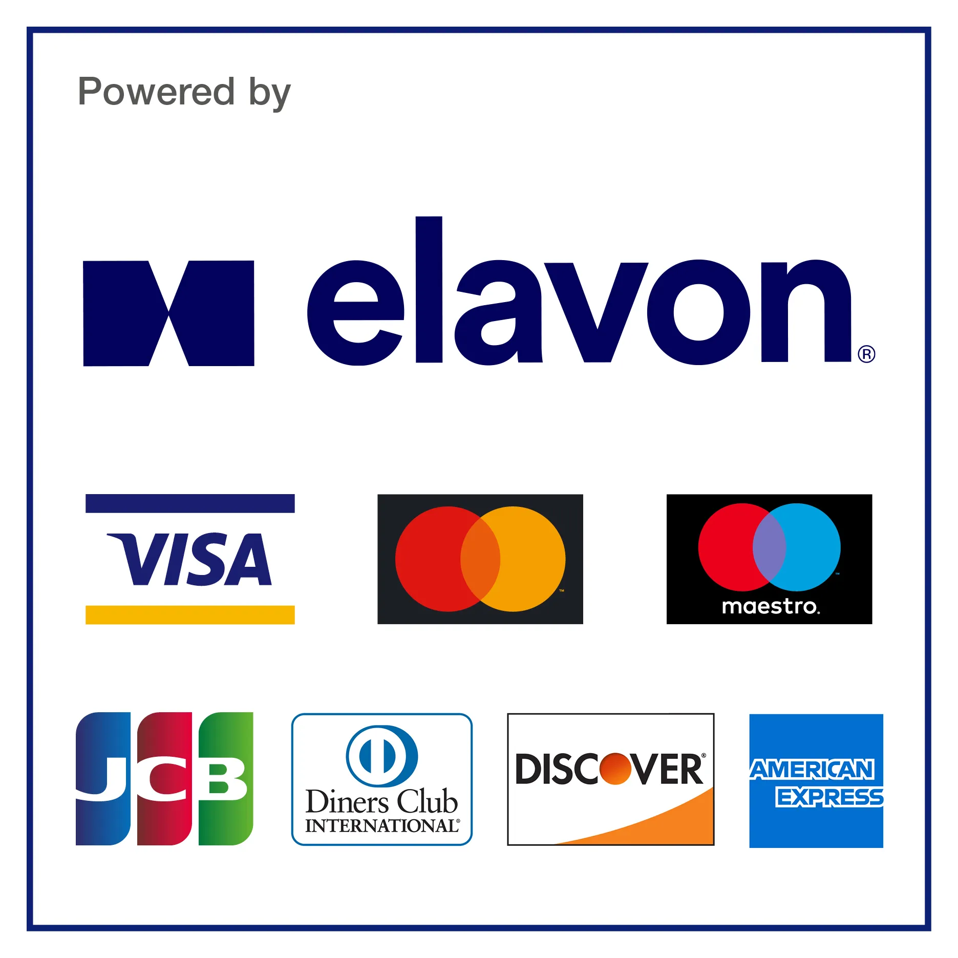 Card scheme logo: Visa, mastercard, maestro, JCB, Diners Club, Discover, American Express