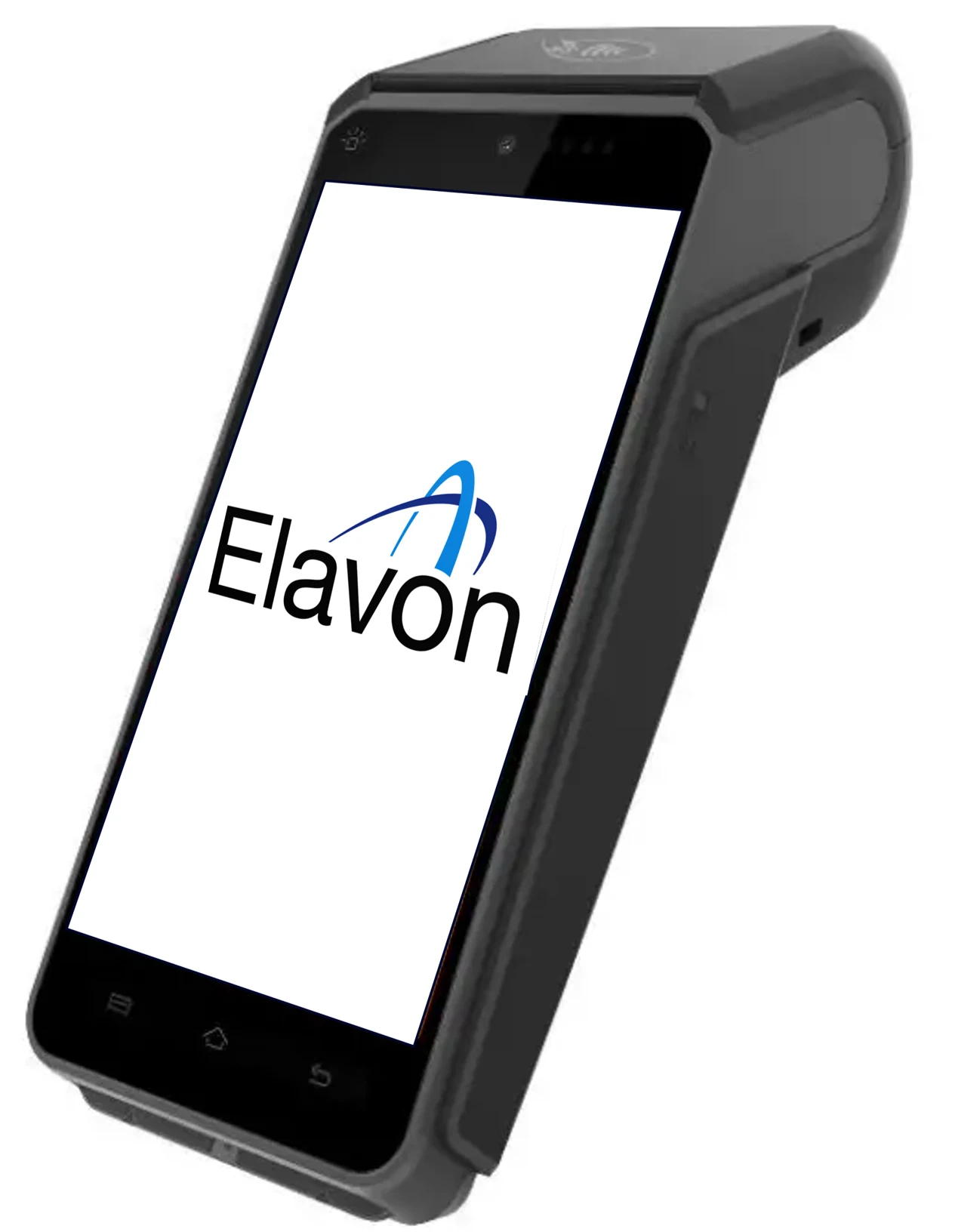 Elavon point-of-sale terminal displaying touchscreen interface for payment processing.